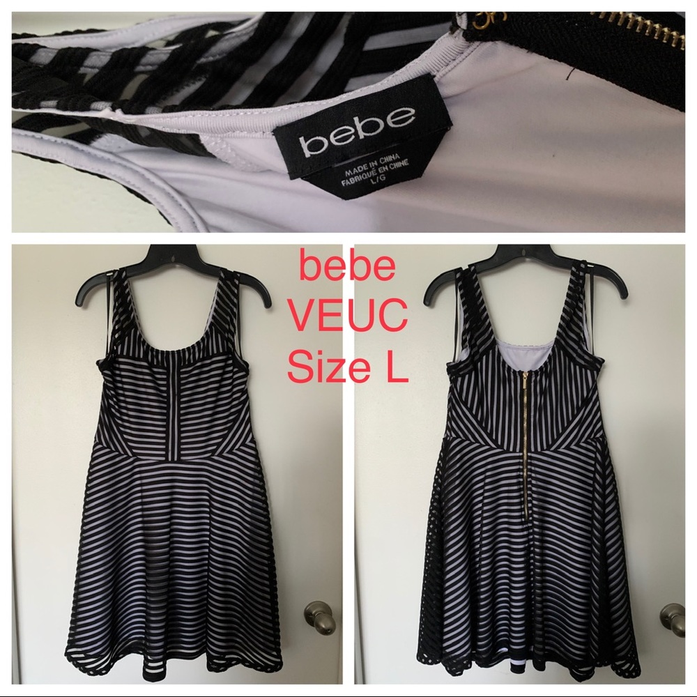 Vintage bebe Striped Mesh Fit and Flare Mini Dress Size L